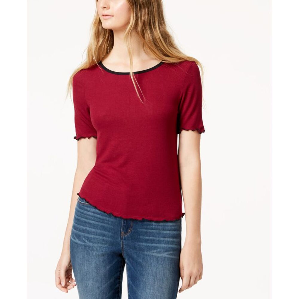 Almost Famous Juniors Colorblocked Lettuce Edge T-Shirt